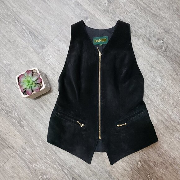 Danier Leather Vintage Black Suede Leather Vest XS - Picture 1 of 8